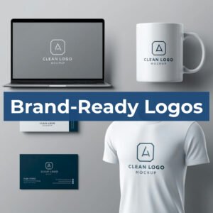 Logo design shown on various brand applications.