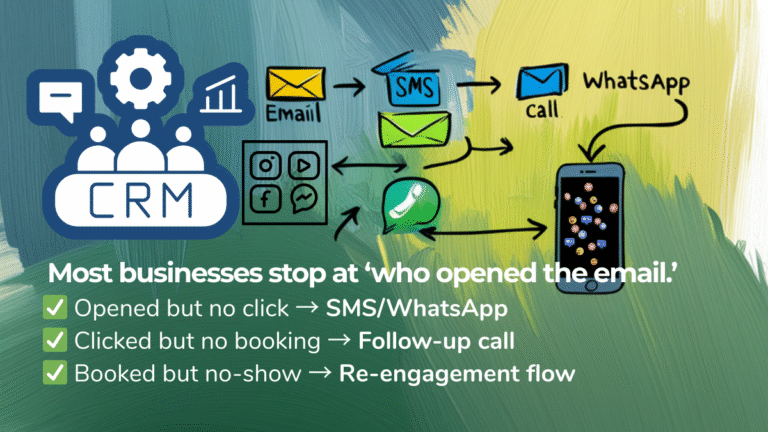 Infographic showing four layers of small business visibility: search dominance, proactive outreach, community integration, and trust building